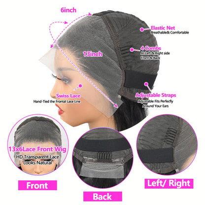 13X6 Lace Front Human Hair Wigs 30 Inch Straight Human Hair Wigs Transparent Brazilian Wigs Human Hair for Women Pre Plucked