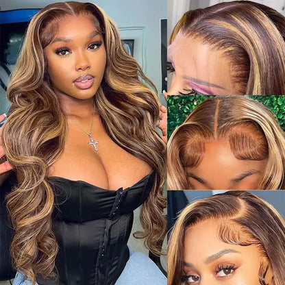 【30 Inch Only $99】Highlight Ombre Lace Front Wig Human Hair 30 Inch 13X6 Straight/Body Wave/Deep Wave Highlight Wig Human Hair 180% Density 4/27 Colored Honey Blonde HD Lace Frontal Wigs for Women Glueless Pre Plucked with Baby Hair
