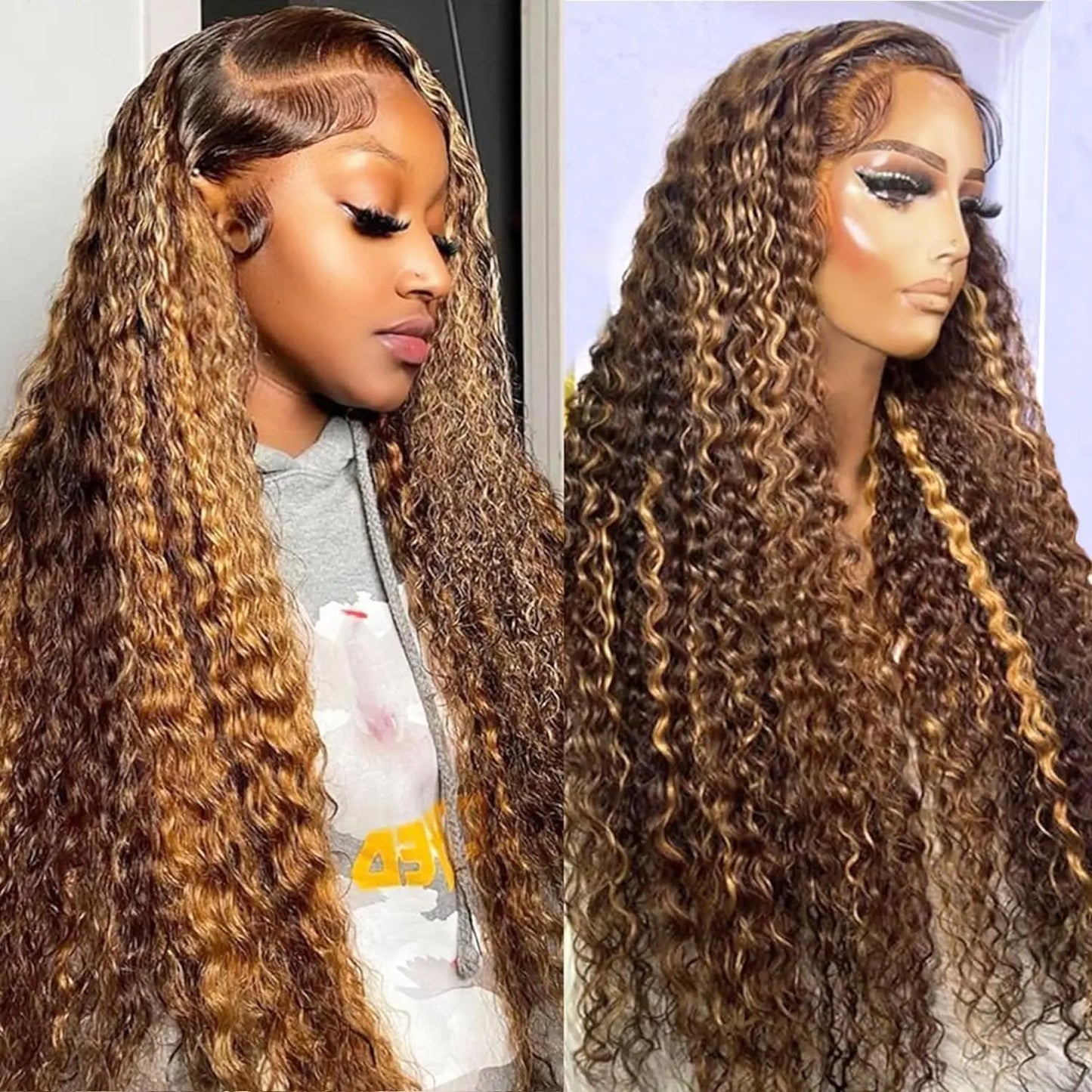 【30 Inch Only $99】Highlight Ombre Lace Front Wig Human Hair 30 Inch 13X6 Straight/Body Wave/Deep Wave Highlight Wig Human Hair 180% Density 4/27 Colored Honey Blonde HD Lace Frontal Wigs for Women Glueless Pre Plucked with Baby Hair